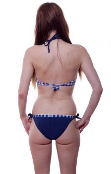 Sexy Neckholder Bikini Set Push Up Bandeau Bügel gepolsterter Swimwear Marine dunkel blau Navi dark blue zum Binden mit Anker Brosche