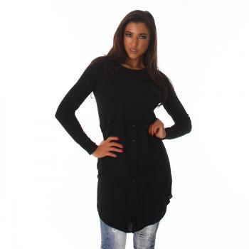 eleganter Damen Blusenpullover Longpulli Pullover 36 38 S M Black schwarz