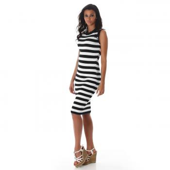 36 38 sexy Kleid Partykleid Strickkleid schwarz weiß gestreift