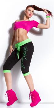 Trendy KouCla Capris mit Schriftzug Sexy Fitnesshose Sporthose Yogahose schwarz grün