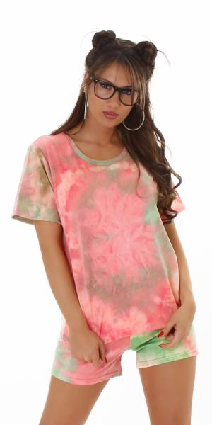 Sexy Set 2 teilig T-Shirt & Shorts Batik Style Mixed kurze Hose multicolor / grün
