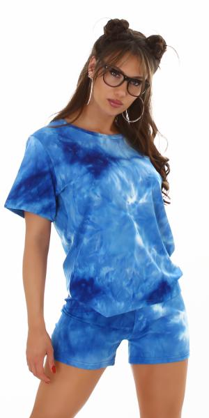 Sexy Set 2 teilig T-Shirt & Shorts Batik Style Mixed kurze Hose multicolor / blau