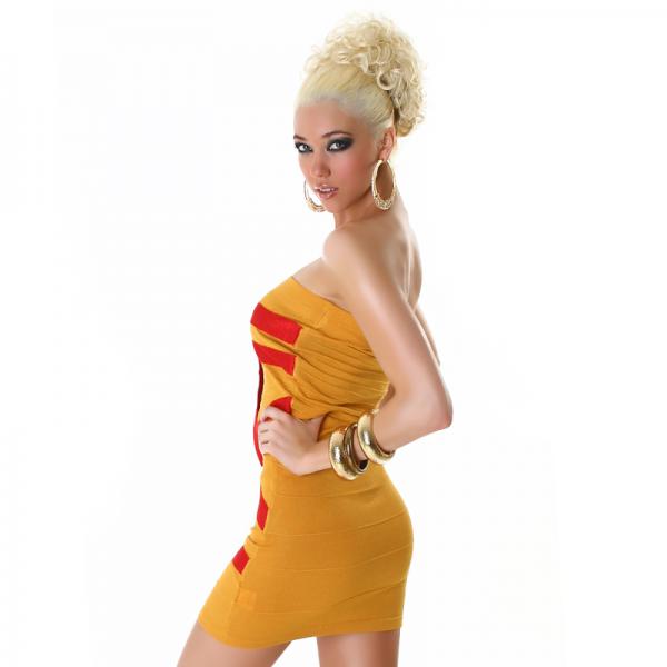 Sexy Kleid Strickkleid Minikleid Abendkleid Partykleid Ocker Gelb 36