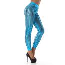 S 36 Sexy Gogo Clubwear Leggings Mit Lochmuster Metallic-Look Türkis